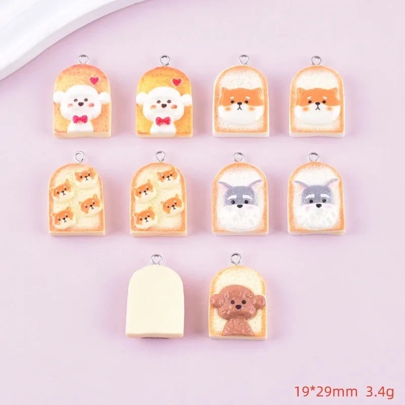 10Pcs 귀여운 토스트 개 수지 펜던트 만화 동물 참 - Resin Art Materials 리뷰 및 가격